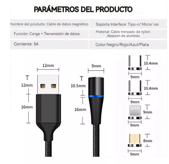 Foto 4 pulgar | Cargador Magnetico Cable Usb Wünd   Carga Rapida 3en1 Ip Tipo C V8