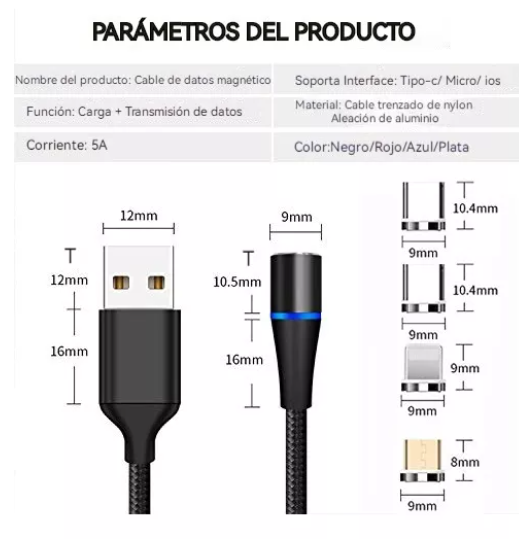 Foto 3 pulgar | Cargador Magnetico Wünd Cable Usb Carga Rapida 3en1 Ip Tipo C V8