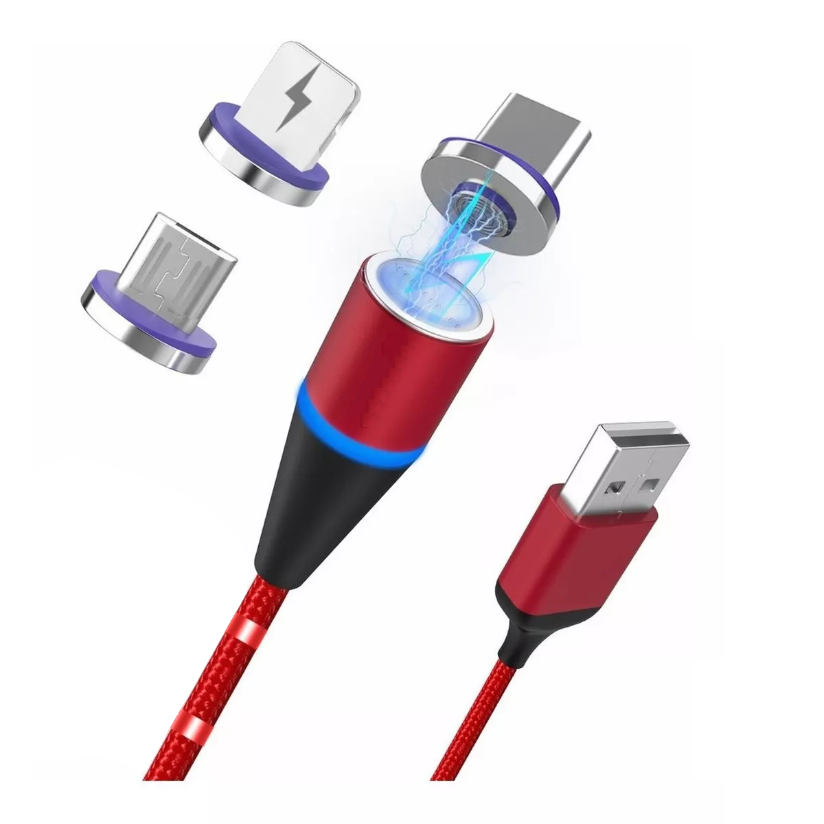 Cable Magnético Iman 3en1 Carga Rápida Usb V8 Ip Tipo C Eo Safe Imports Esi-15519 Rojo