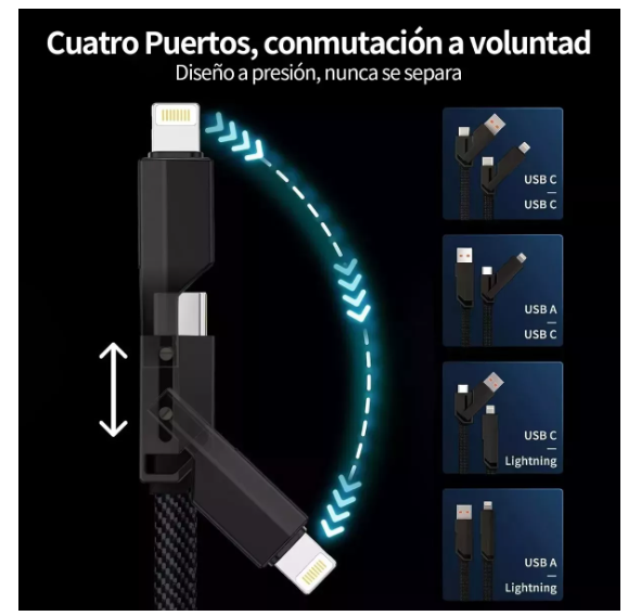 Foto 4 pulgar | 100w Cable Usb 4en1 Cable De Carga Rápida Qc 5.0 Datos 1.5m