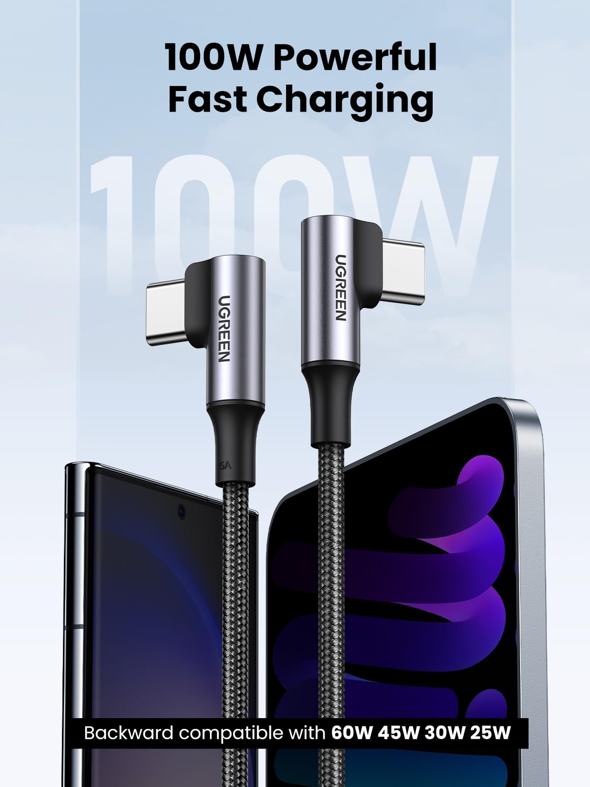 Foto 3 pulgar | Cable Usb C A Usb C Ugreen 100 W 90 Grados Para Iphone Macbook - Venta Internacional.