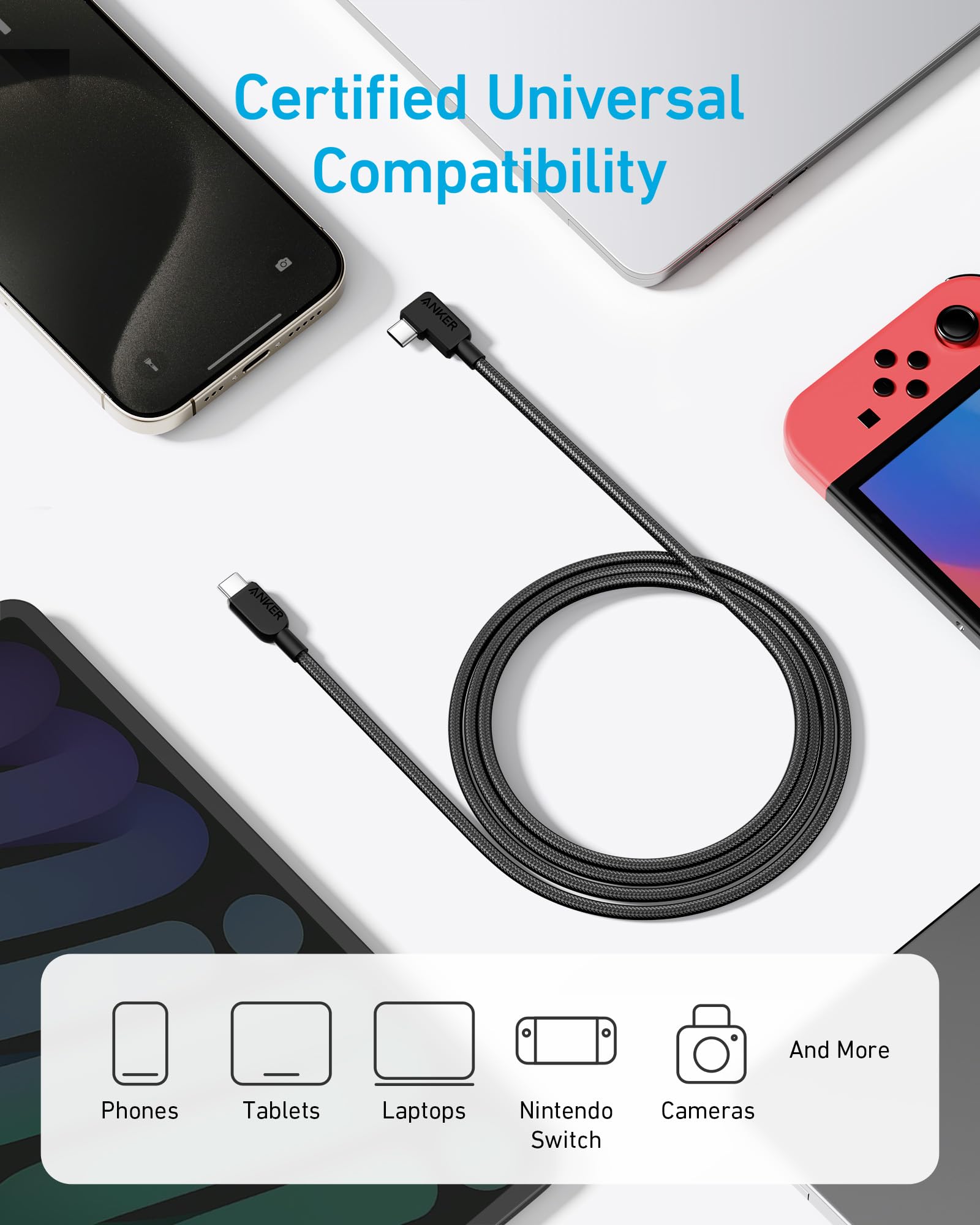 Foto 5 | Cable Anker Usb C A Usb C, 240 W, 90°, Ángulo Recto, 1,8 M, Paquete De 2 - Venta Internacional.