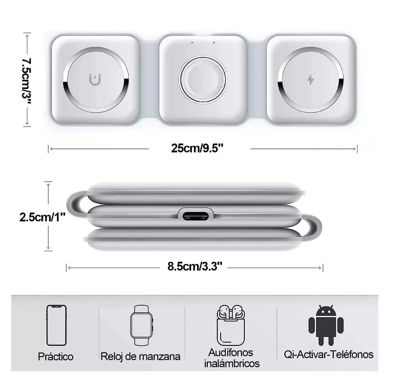Foto 3 pulgar | Cargador Inalámbrico 3 En 1 Carga Rápida Para Iphone Samsung