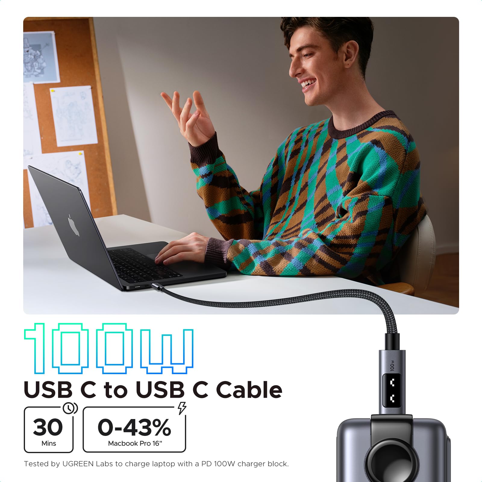 Foto 2 | Cable Usb C A Usb C Ugreen Uno De 100 W, Carga Rápida, 3 M, Negro - Venta Internacional.