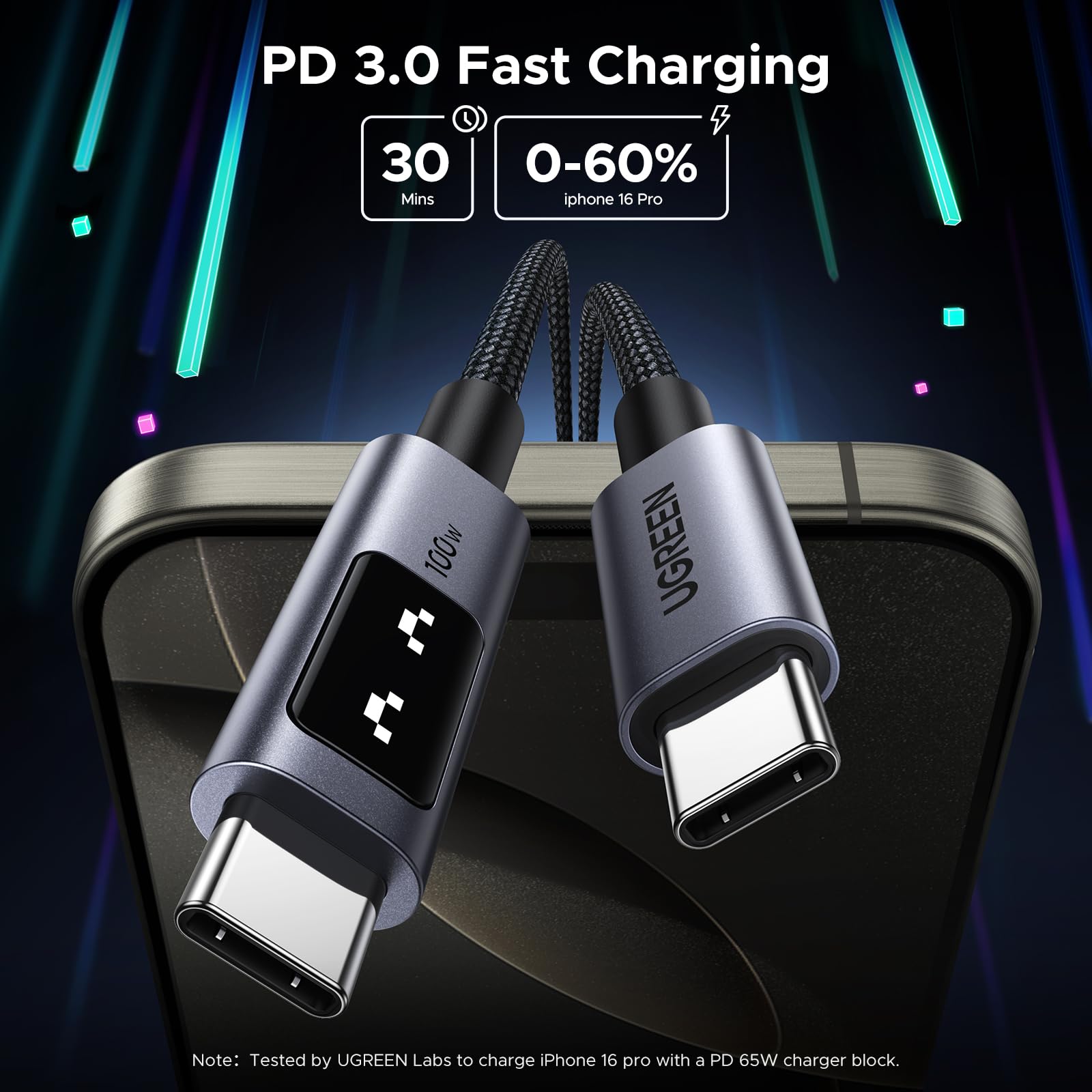 Foto 3 | Cable Usb C A Usb C Ugreen Uno De 100 W, Carga Rápida, 3 M, Negro - Venta Internacional.