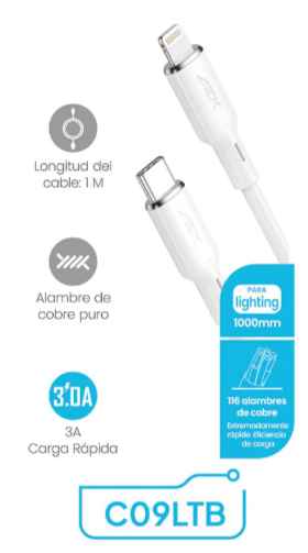 Foto 3 pulgar | Cable Usb Tipo ''c'' A Usb Lightning Aek