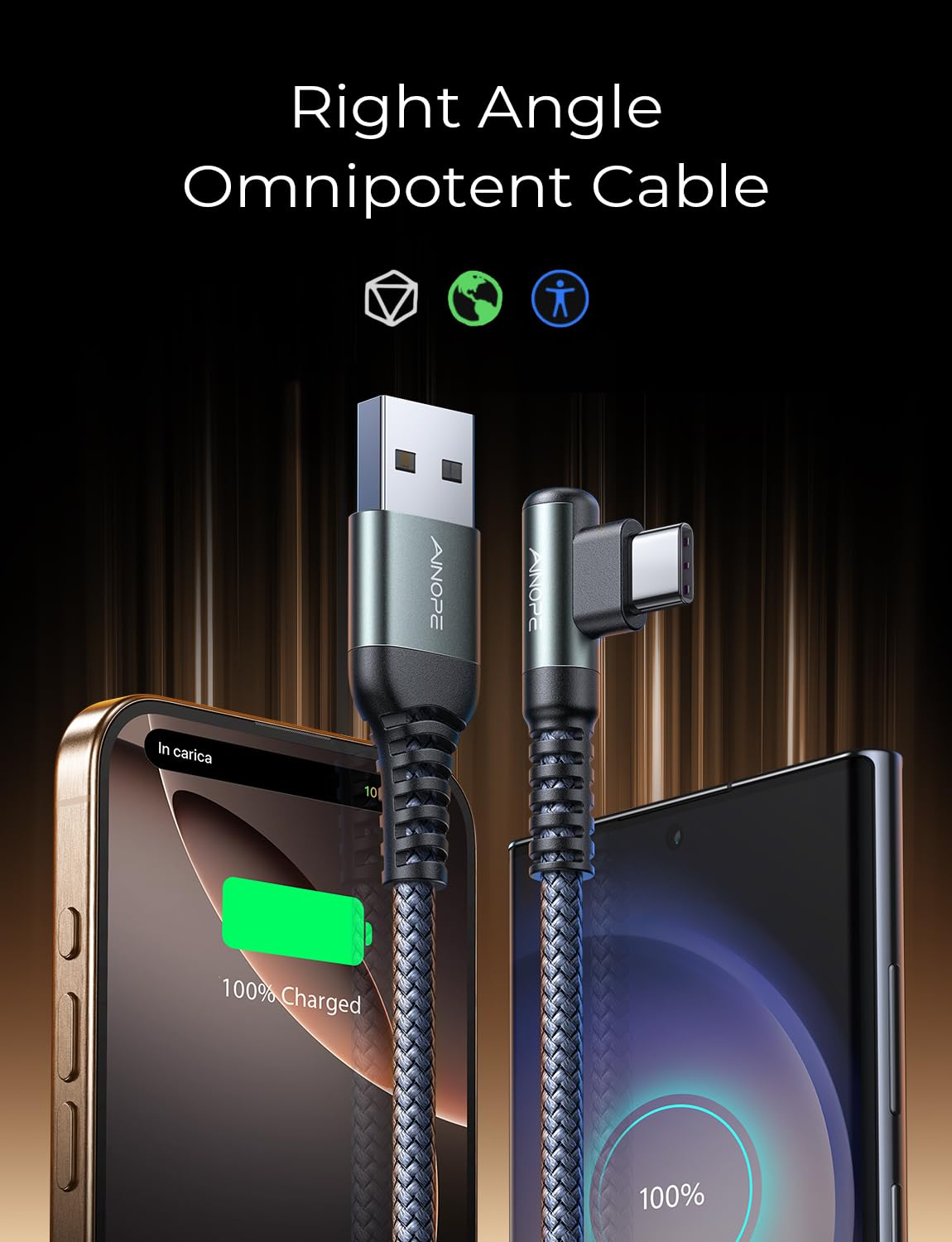 Foto 3 pulgar | Cable Usb C Ainope, Paquete De 2 M, 3.1 A, Carga Rápida Para Galaxy S10 - Venta Internacional.