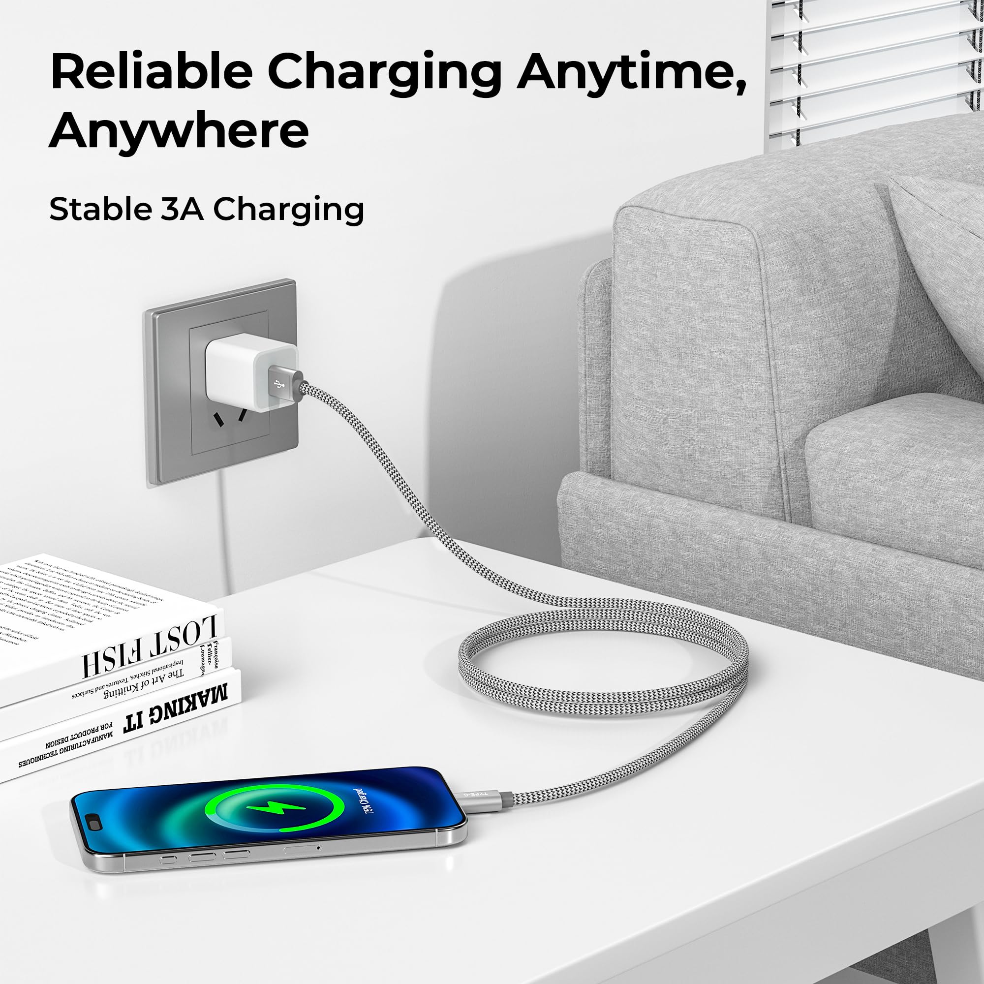 Foto 7 pulgar | Cable De Carga Basesailor Para Iphone 16, 15 Pro Max, Usb-c, Paquete De 2 M - Venta Internacional.