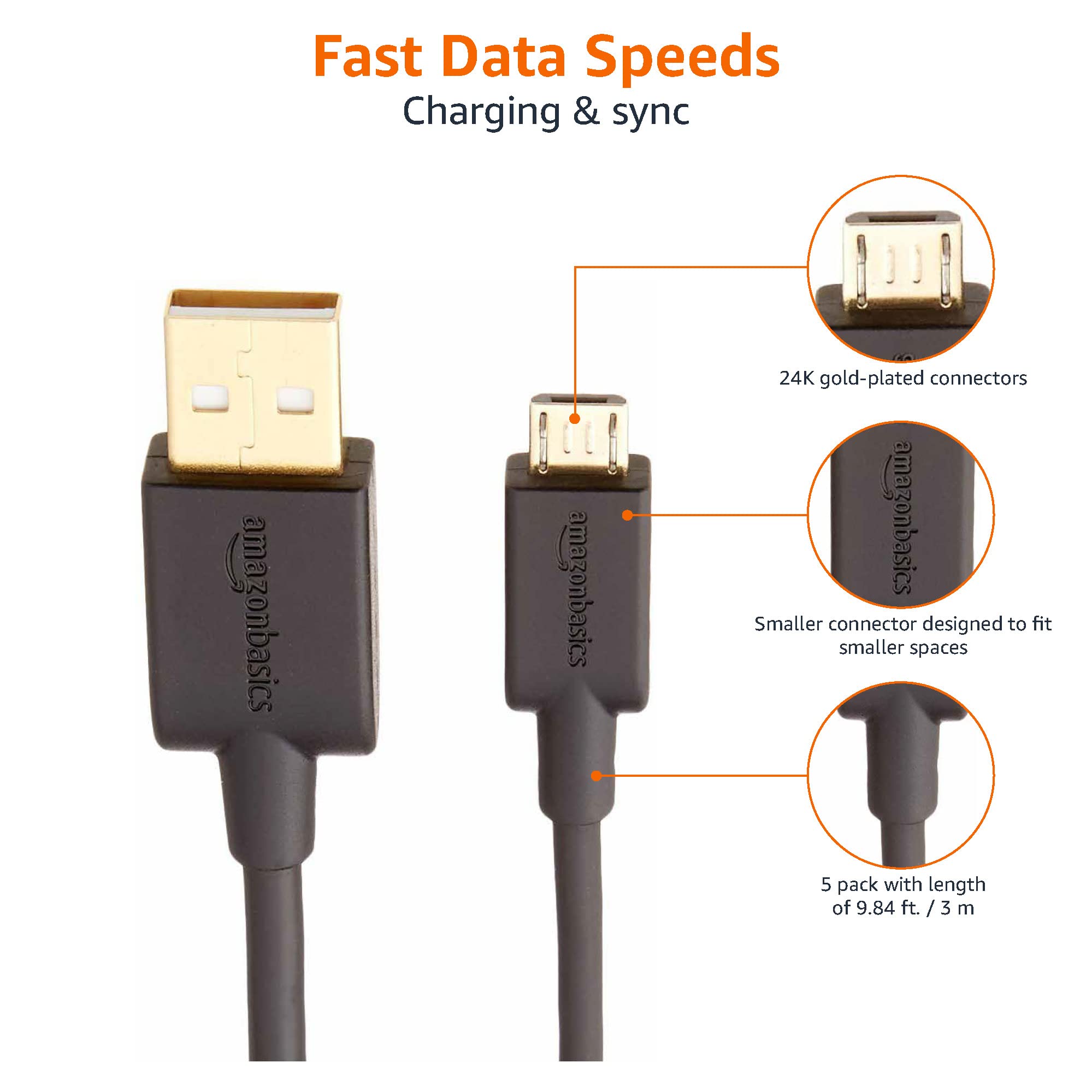 Foto 4 | Cable de Carga Amazon Basics tipo Usb 5 Piezas-Venta Internacional