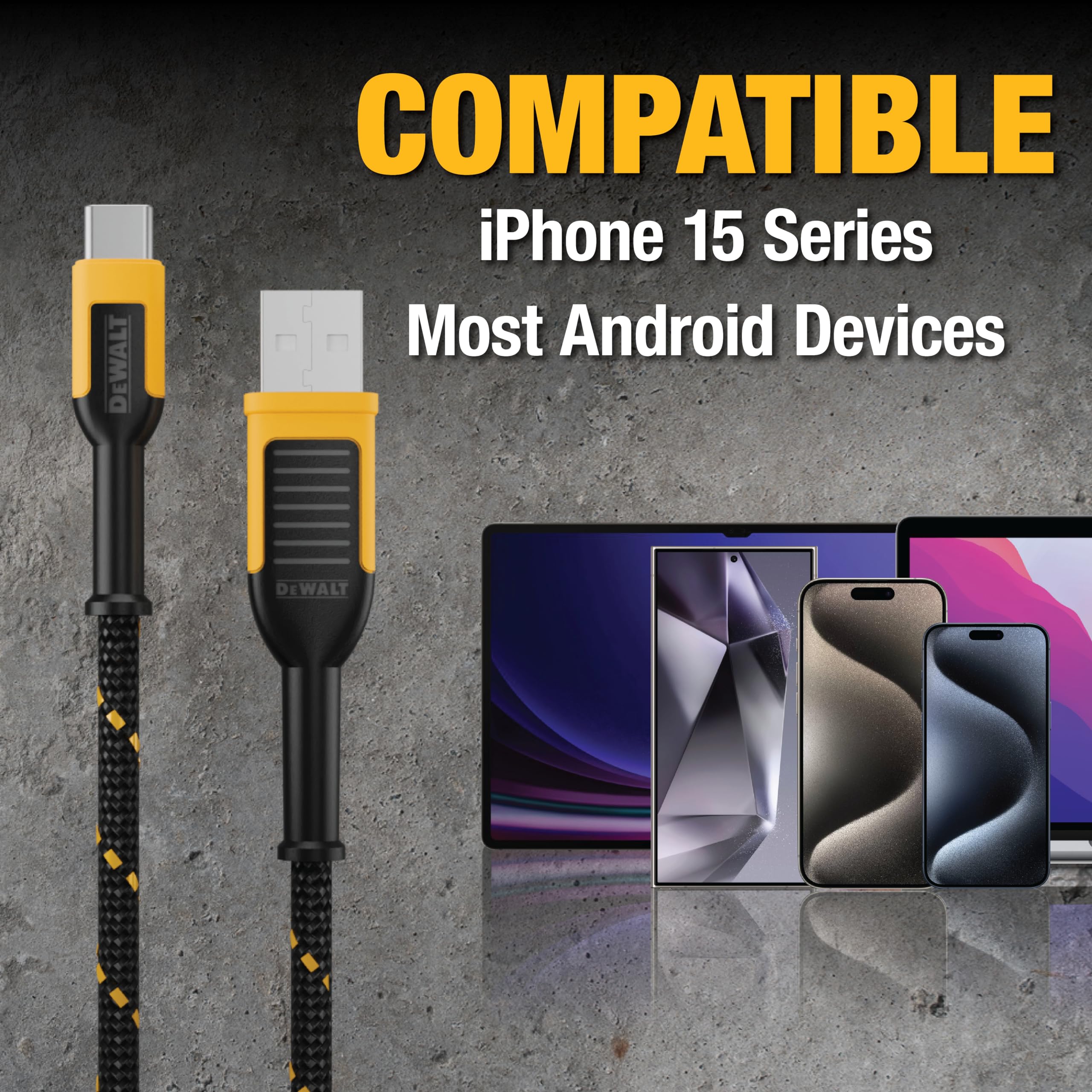 Foto 6 pulgar | Cable Usb C Dewalt Premium De Nailon Trenzado Usb A A Tipo C Negro - Venta Internacional.