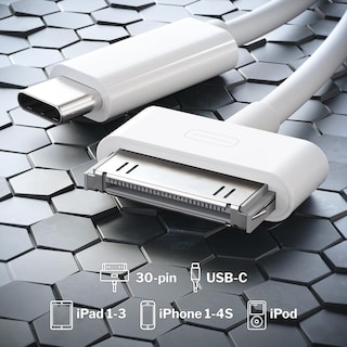 Foto 2 | Cable Adaptador De 30 Pines A Usb C Para Iphone, Ipad, Ipod De 1 M, Blanco - Venta Internacional.
