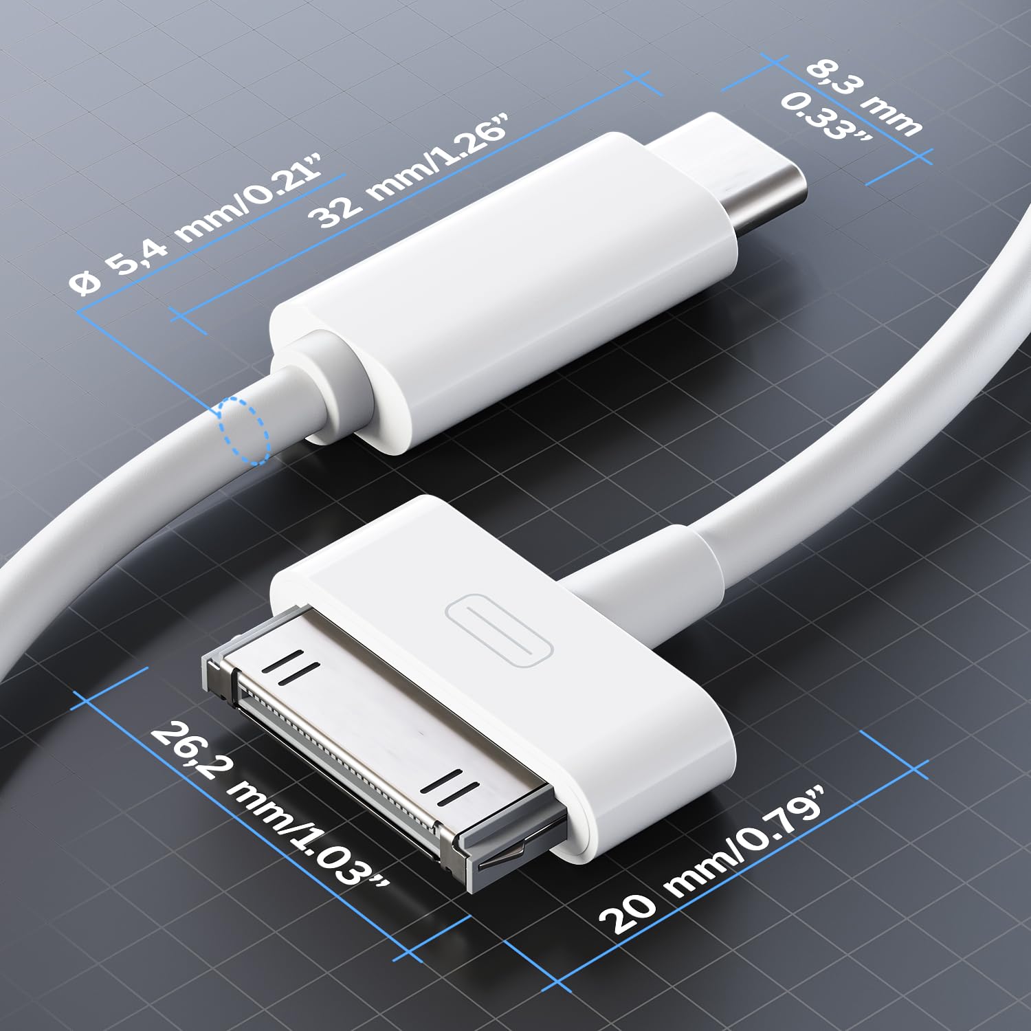 Foto 5 | Cable Adaptador De 30 Pines A Usb C Para Iphone, Ipad, Ipod De 1 M, Blanco - Venta Internacional.