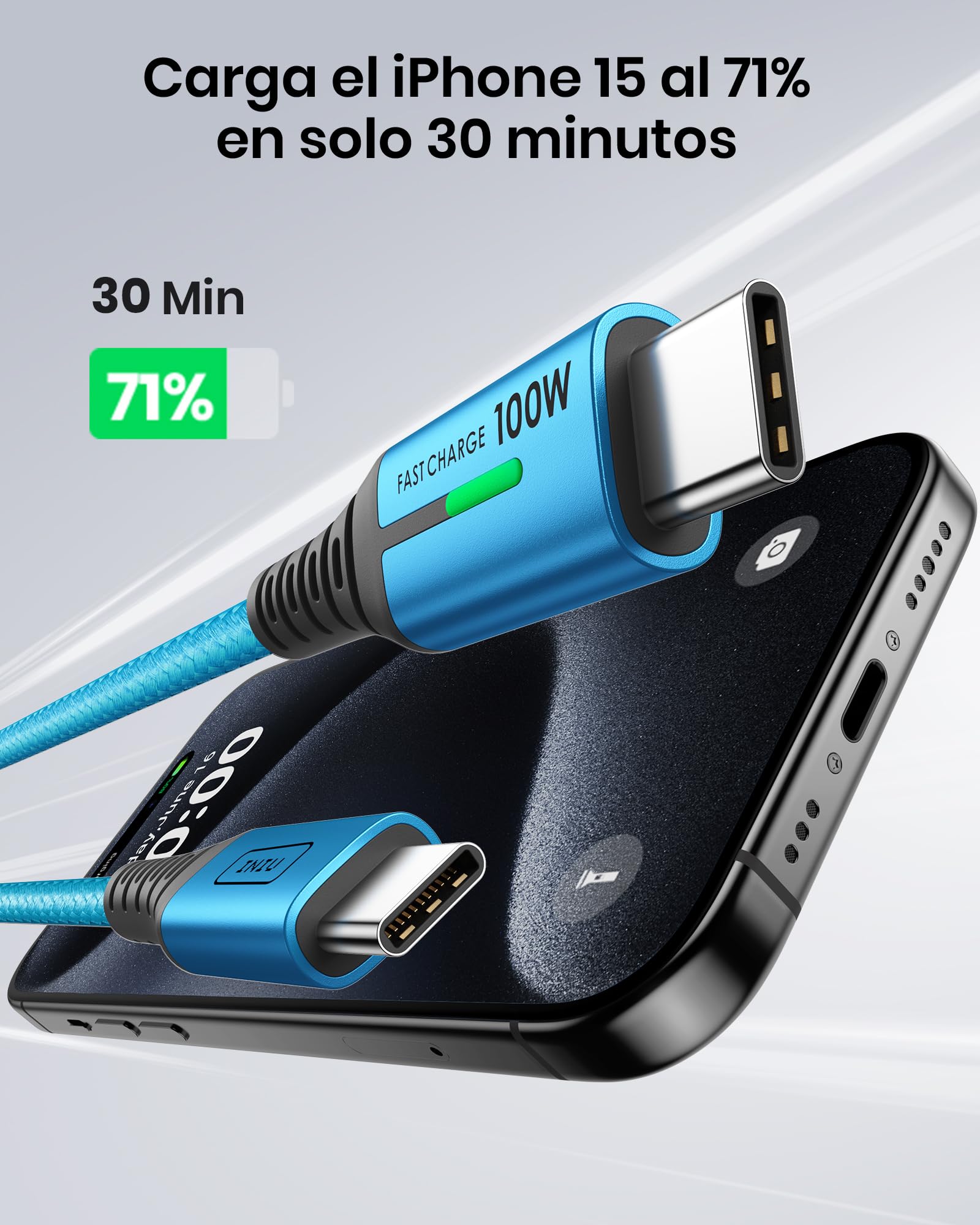 Foto 4 pulgar | Cable Usb-c Iniu, Paquete De 2 Unidades, 6.6 Pies, Azul Para Iphone 16, 15 Pro Max/plus - Venta Internacional.