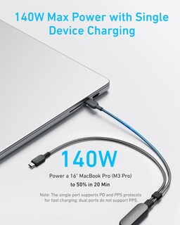 Foto 3 | Cable USB C Anker 2 en 1 140 W Carga Rápida 6 Pies - Venta Internacional