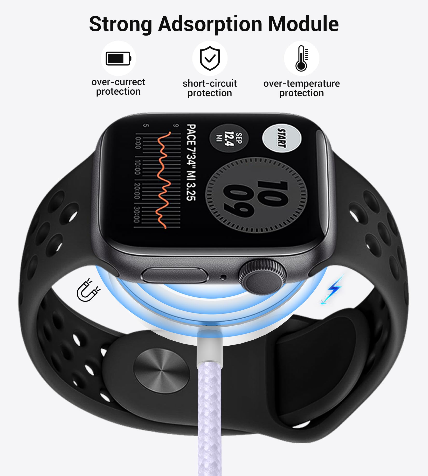 Foto 6 pulgar | Cable De Carga Temdan Para Apple Watch Y Iphone 16, Color Morado - Venta Internacional.
