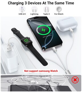 Foto 3 | Cable de Carga Temdan para Apple Watch y iPhone 16 Blanco - Venta Internacional