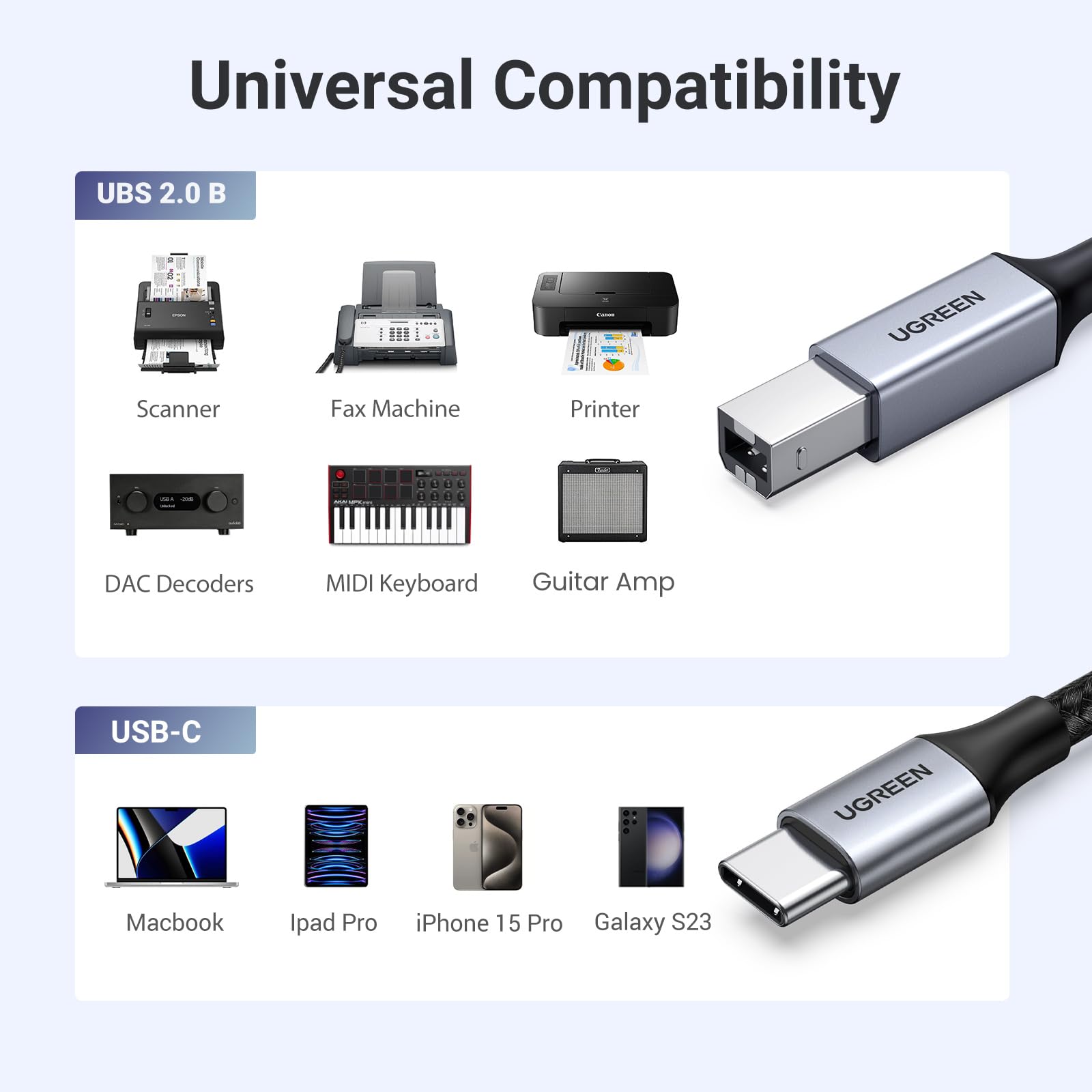 Foto 5 pulgar | Cable de Impresora Usb C a Usb B Ugreen de 5 M- Venta Internacional