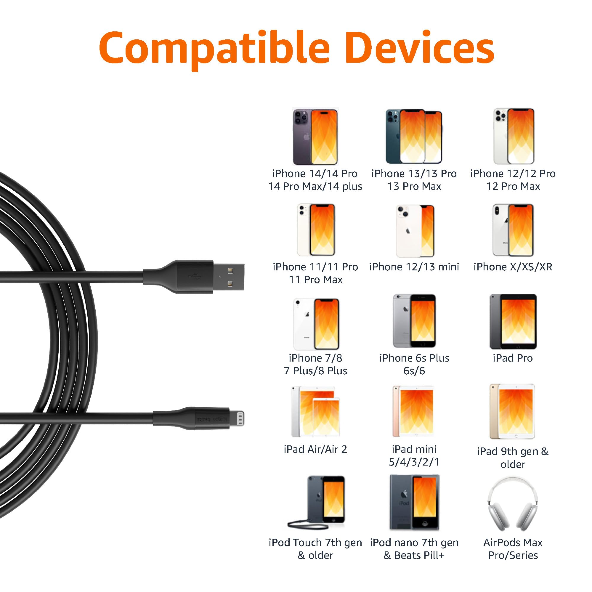 Foto 3 pulgar | Cable de Carga Amazon Basics Usb-a A Lightning 3 m Para iPhone - Venta Internacional