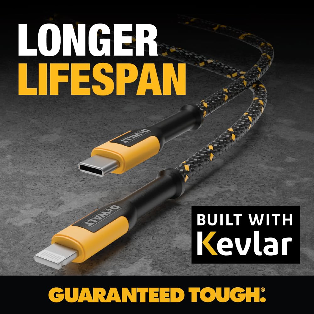 Foto 3 | Cable Usb C A Lightning Dewalt Reforzado, Trenzado, 1,2 M - Venta Internacional.
