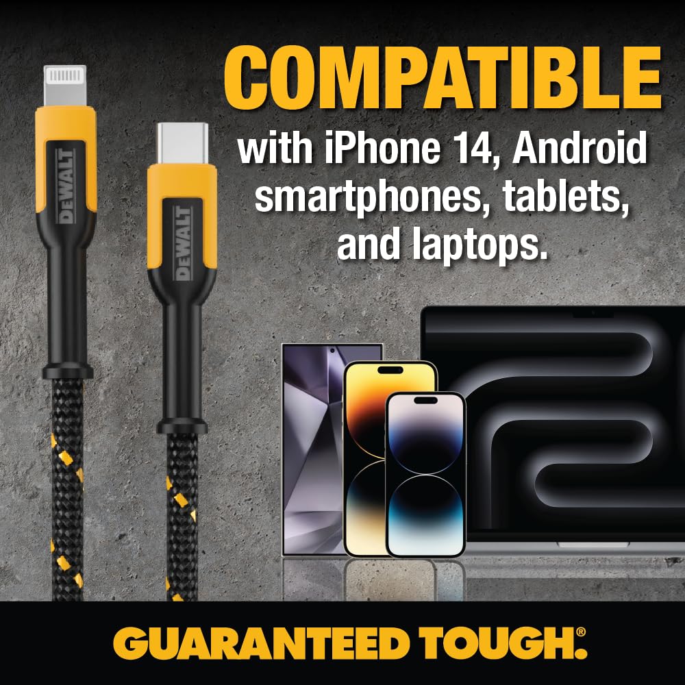 Foto 7 pulgar | Cable Lightning A Usb Dewalt, Trenzado Reforzado, 1,8 M - Venta Internacional.