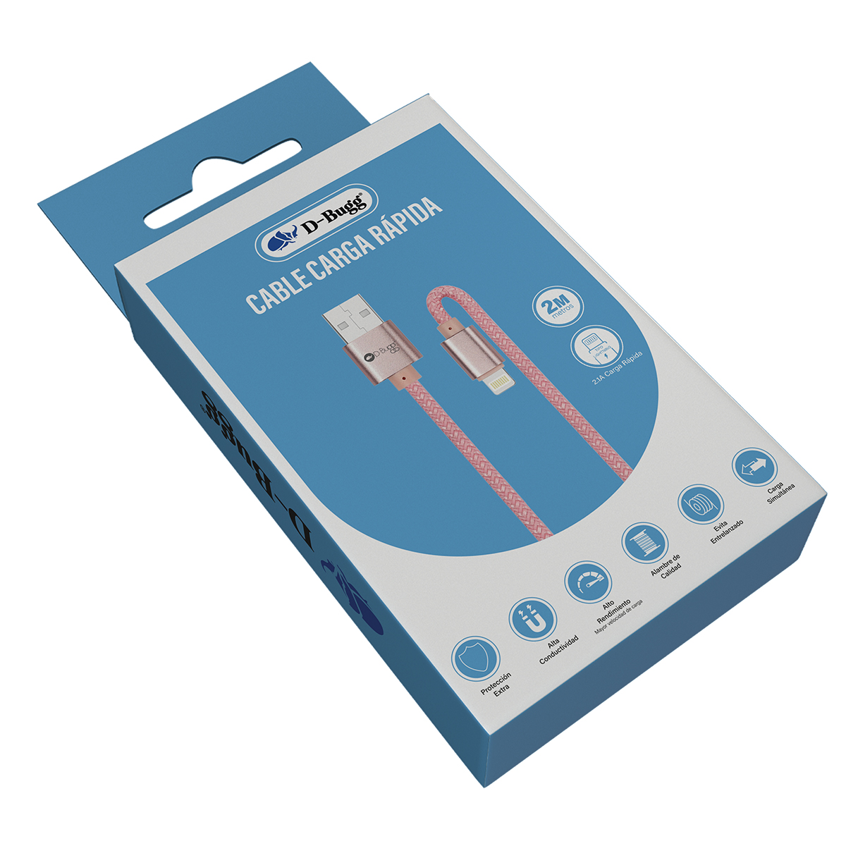 Foto 4 pulgar | Cable Trenzado De Carga Rápida Usb A A Lightning  2m Rosa D-bugg