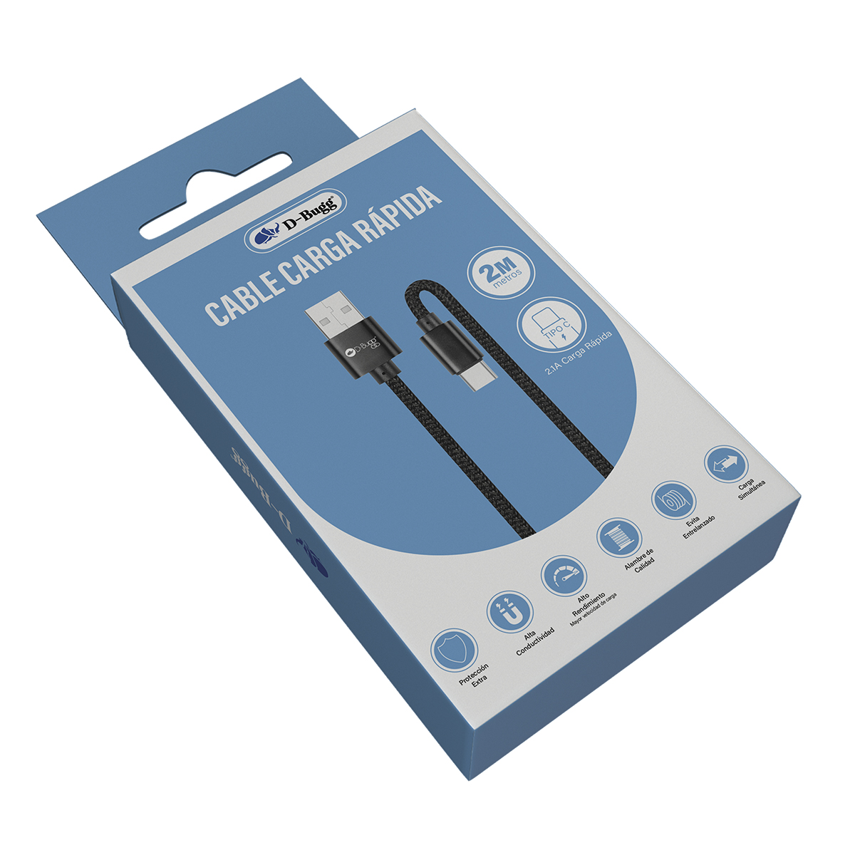 Foto 5 pulgar | Cable Trenzado De Carga Rápida Usb A A  Tipo C 2m Negro D-bugg