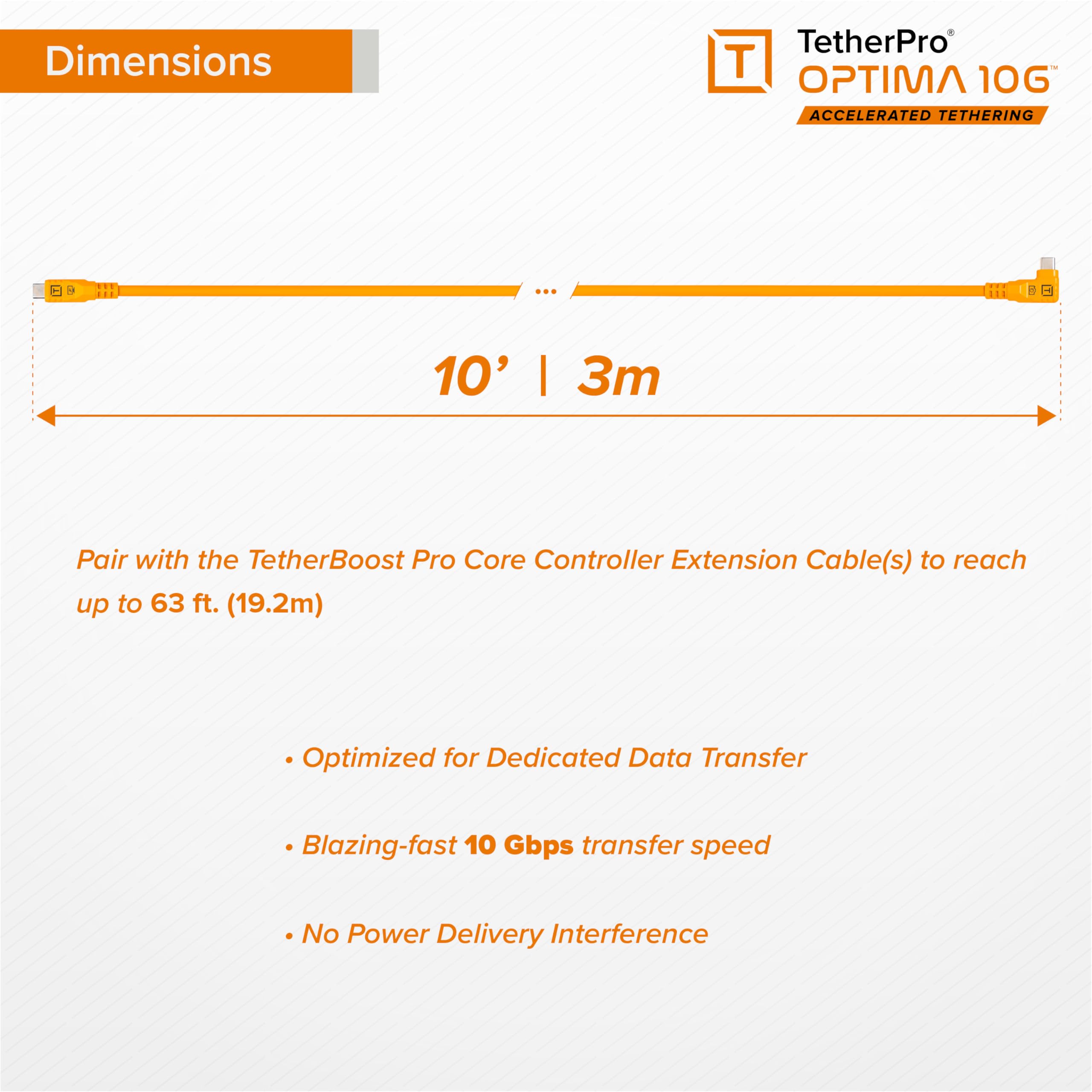 Foto 4 | Cable Tether Tools Tetherpro Optima 10g Usb 3.0 De 3 M, Naranja - Venta Internacional.