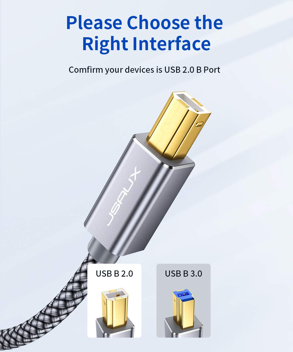 Foto 6 | Cable De Impresora Jsaux Usb 2.0 Tipo A Macho A B Macho De 2 M, Gris - Venta Internacional.