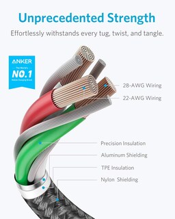 Foto 2 | Cable Lightning Anker Premium De Nailon De Doble Trenzado De 6 Pies, Negro - Venta Internacional.
