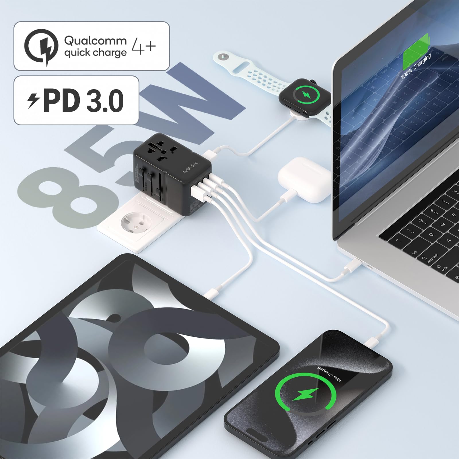 Foto 3 pulgar | Adaptador De Viaje Minix Tp85 85w Gan Iii Con 3 Usb-c Y 2 Usb-a - Venta Internacional.