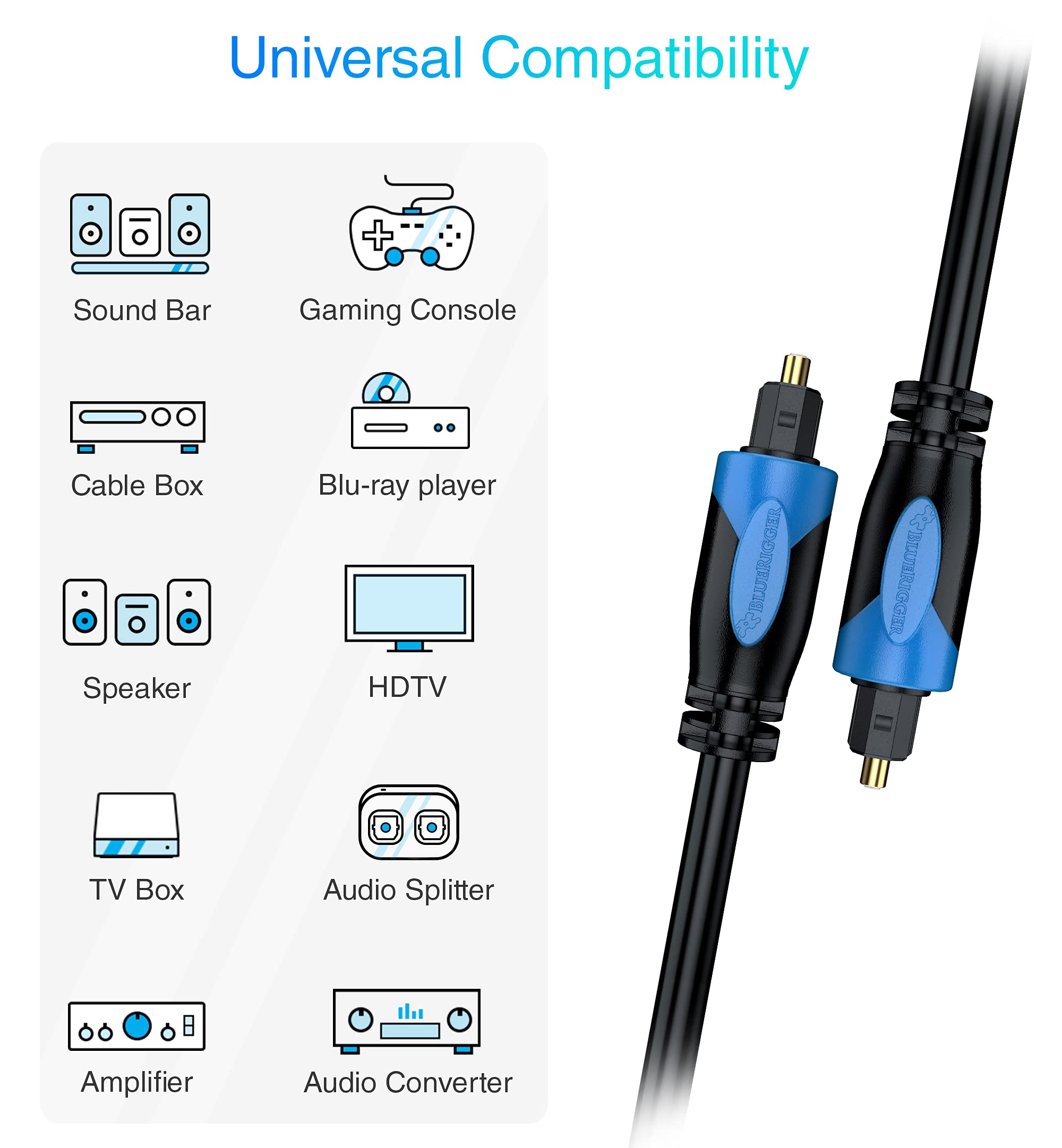 Foto 4 pulgar | Cable Toslink De Audio Óptico Digital Bluerigger De 25 M - Venta Internacional.
