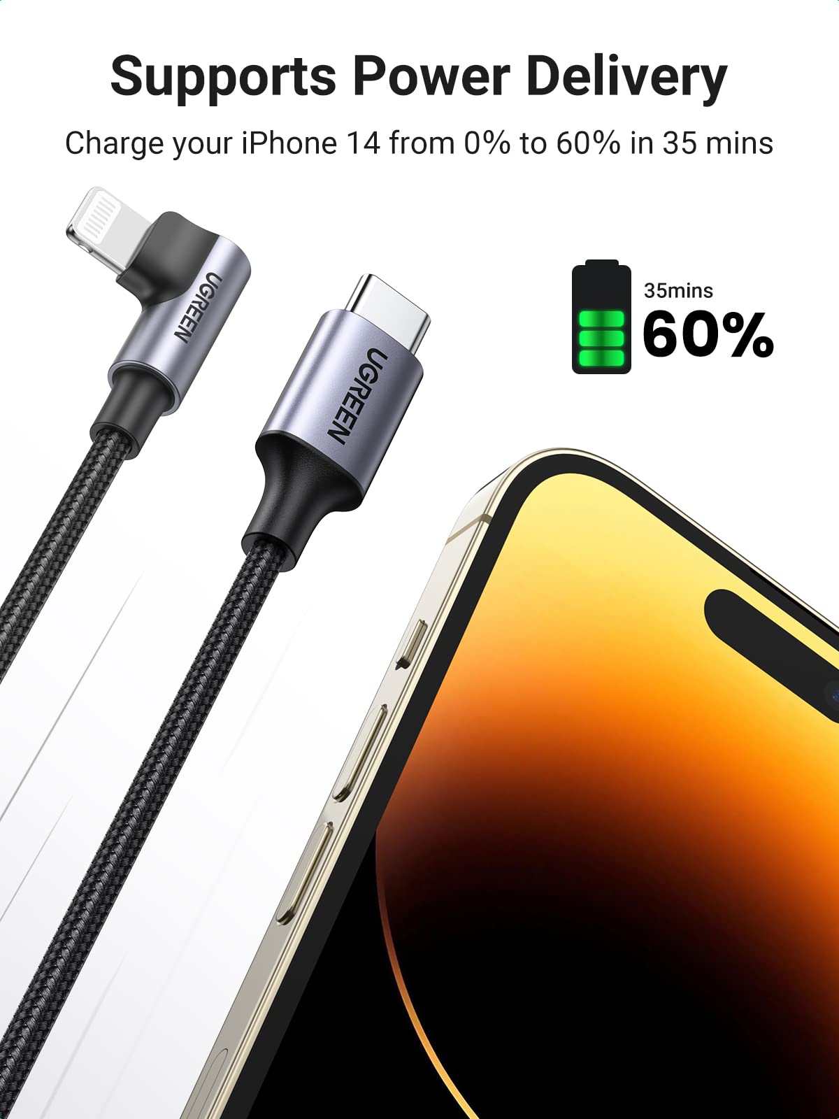 Foto 2 | Cable Lightning Ugreen Usb C De 90 Grados A Lightning De 1,8 M - Venta Internacional.
