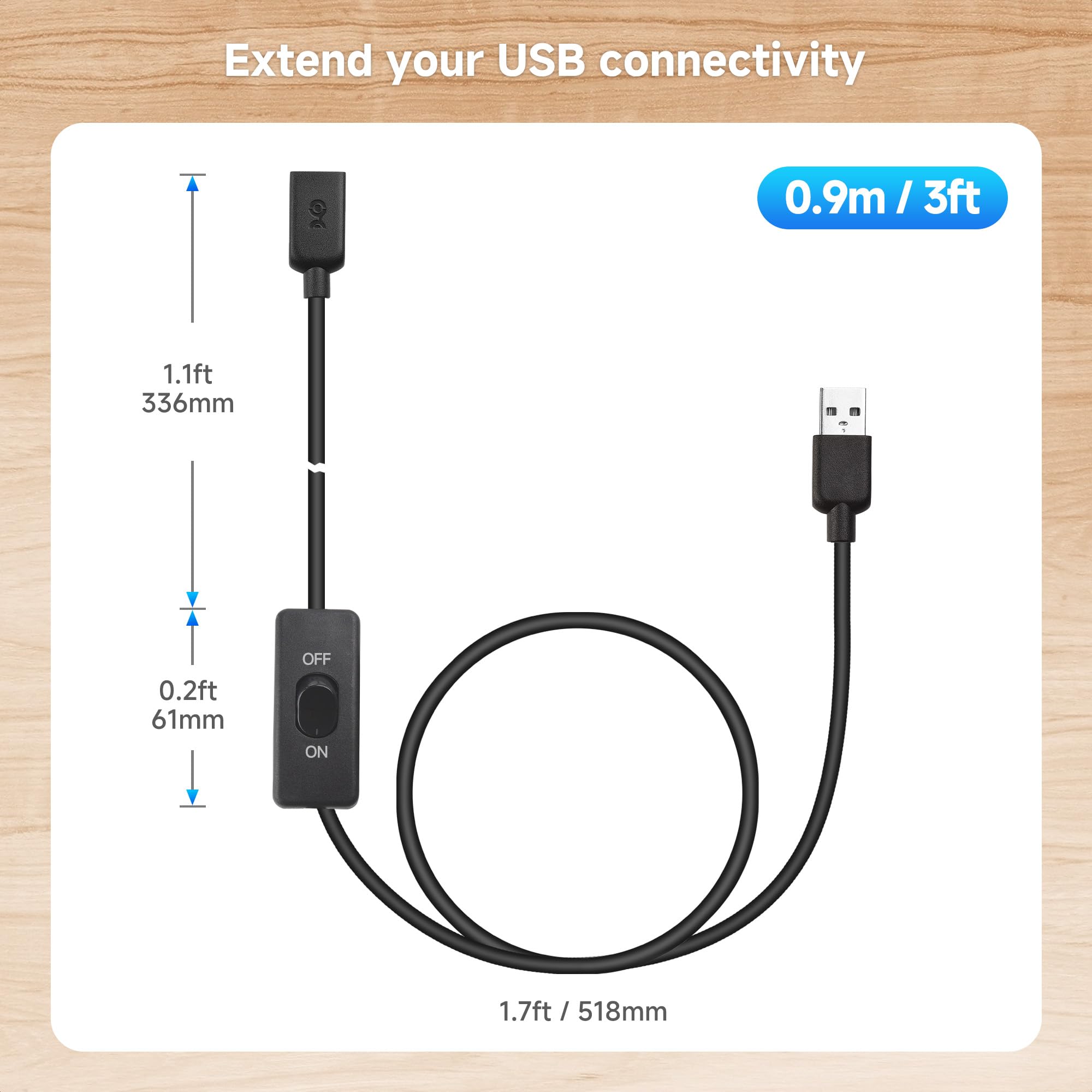 Foto 6 pulgar | Cable De Extensión Usb Matters, Paquete De 2 M Con Interruptor De Encendido/apagado - Venta Internacional.