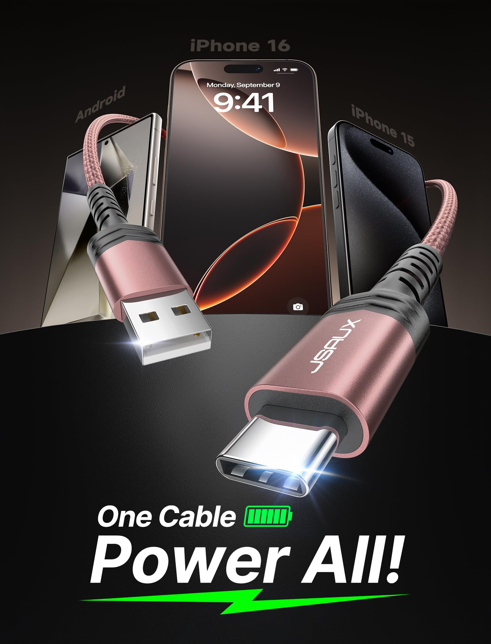 Foto 3 pulgar | Cable Usb C Jsaux 3.1 A De Carga Rápida, Paquete De 3 (3.3 Pies+2 M+3 M) - Venta Internacional.