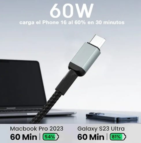 Foto 3 pulgar | Cable Xtellar Tipo C A Tipo C 60w Carga Rapida Cable 2m Reforzado