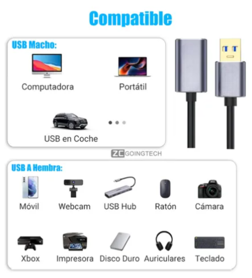 Foto 3 pulgar | Cable Extensión USB 3.0 Macho a Hembra Xtellar 5 m