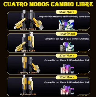 Foto 2 | 2 Xtellar Cable Usb Datos Carga Rápida 3en1 Para Iphone Micro Tipo C
