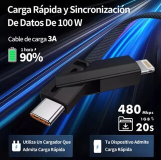 Foto 2 | 100w Xtellar Cable Usb 4en1 Cable De Carga Rápida Qc 5.0 Datos 1.5m