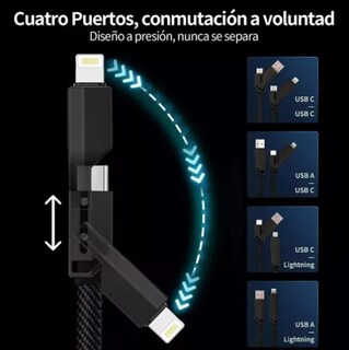 Foto 3 | 100w Xtellar Cable Usb 4en1 Cable De Carga Rápida Qc 5.0 Datos 1.5m
