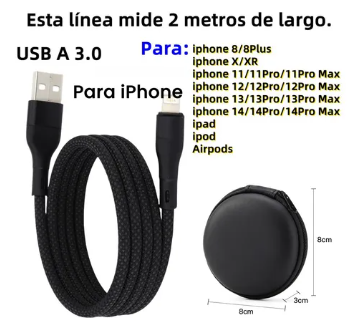 Foto 4 pulgar | Línea Xtellar De Datos De Carga Rápida De 2 Metros Para Iphone 5 6 7 8 X Se 11 12 13 14 Ipad Negro