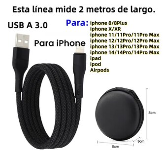 Foto 3 | Línea Xtellar De Datos De Carga Rápida De 2 Metros Para Iphone 5 6 7 8 X Se 11 12 13 14 Ipad Negro
