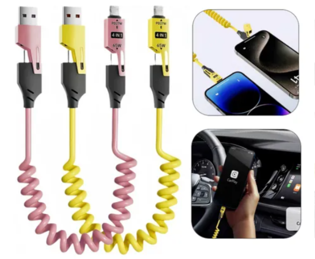 Foto 1 | 2pc Xtellar Cable De Datos Usb 4 En 1 Auto/car Play Uso Rudo Resorte