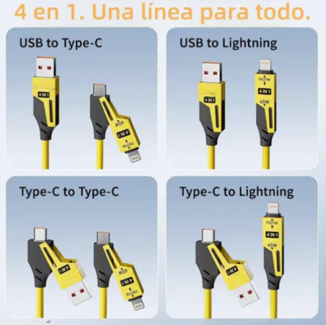 Foto 3 pulgar | 2pc Xtellar Cable De Datos Usb 4 En 1 Auto/car Play Uso Rudo Resorte
