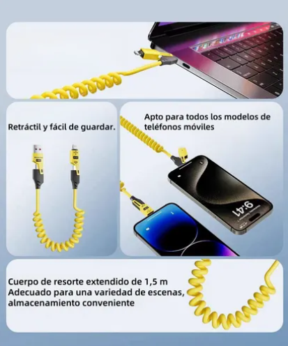 Foto 4 pulgar | 2pc Xtellar Cable De Datos Usb 4 En 1 Auto/car Play Uso Rudo Resorte