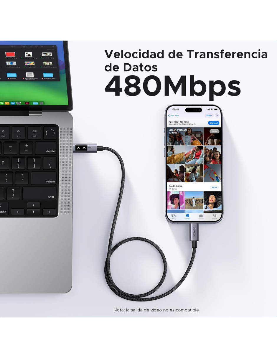 Foto 6 pulgar | Cable Tipo C A Tipo C Ugreen Uno 100w 2m Con Pantalla Led