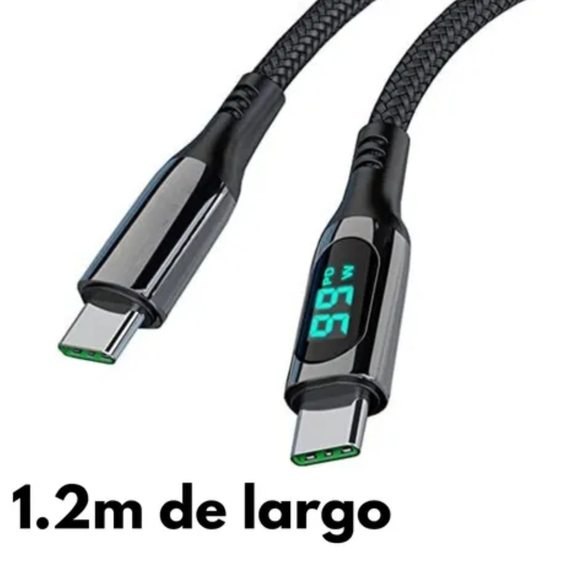 Foto 3 pulgar | Cable Usb C De Carga Y Datos 1.2m 5a Pd 100w Pantalla Lcd Tipo C Carga Rápida