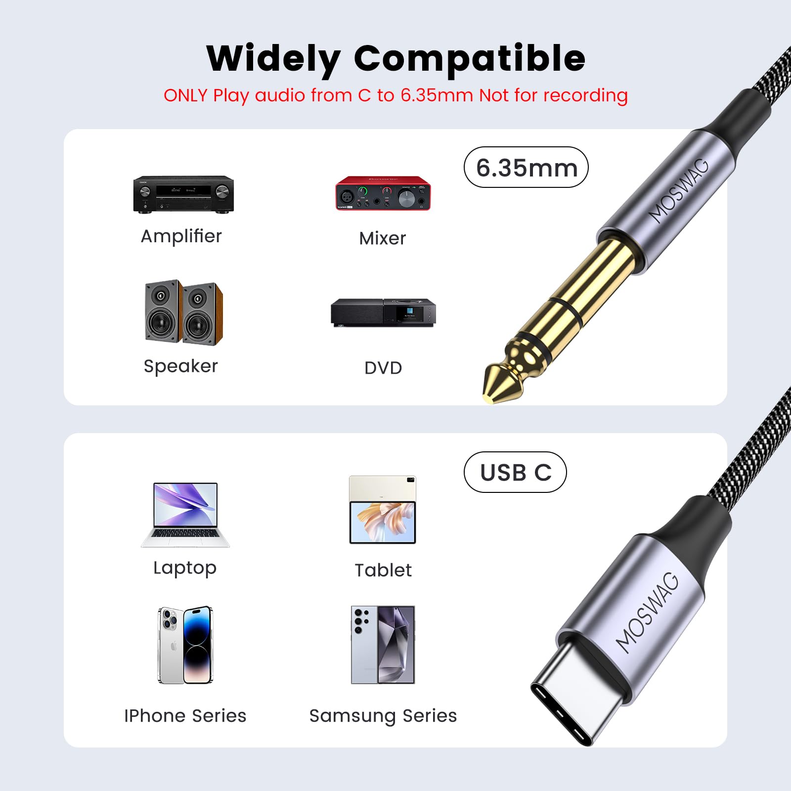 Foto 2 | Adaptador De Cable Estéreo De Audio Usb C A 6 35 Mm 1/4 Trs Moswag De 5 M - Venta Internacional.