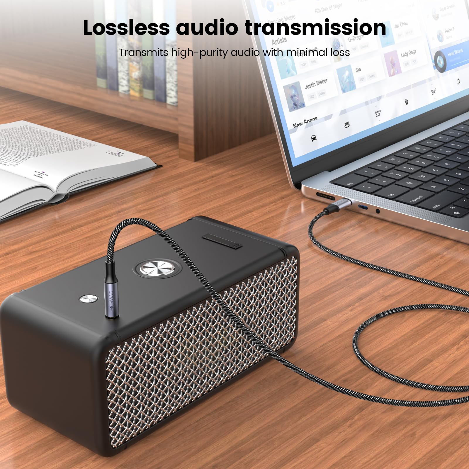 Foto 3 | Adaptador De Cable Estéreo De Audio Usb C A 6 35 Mm 1/4 Trs Moswag De 5 M - Venta Internacional.