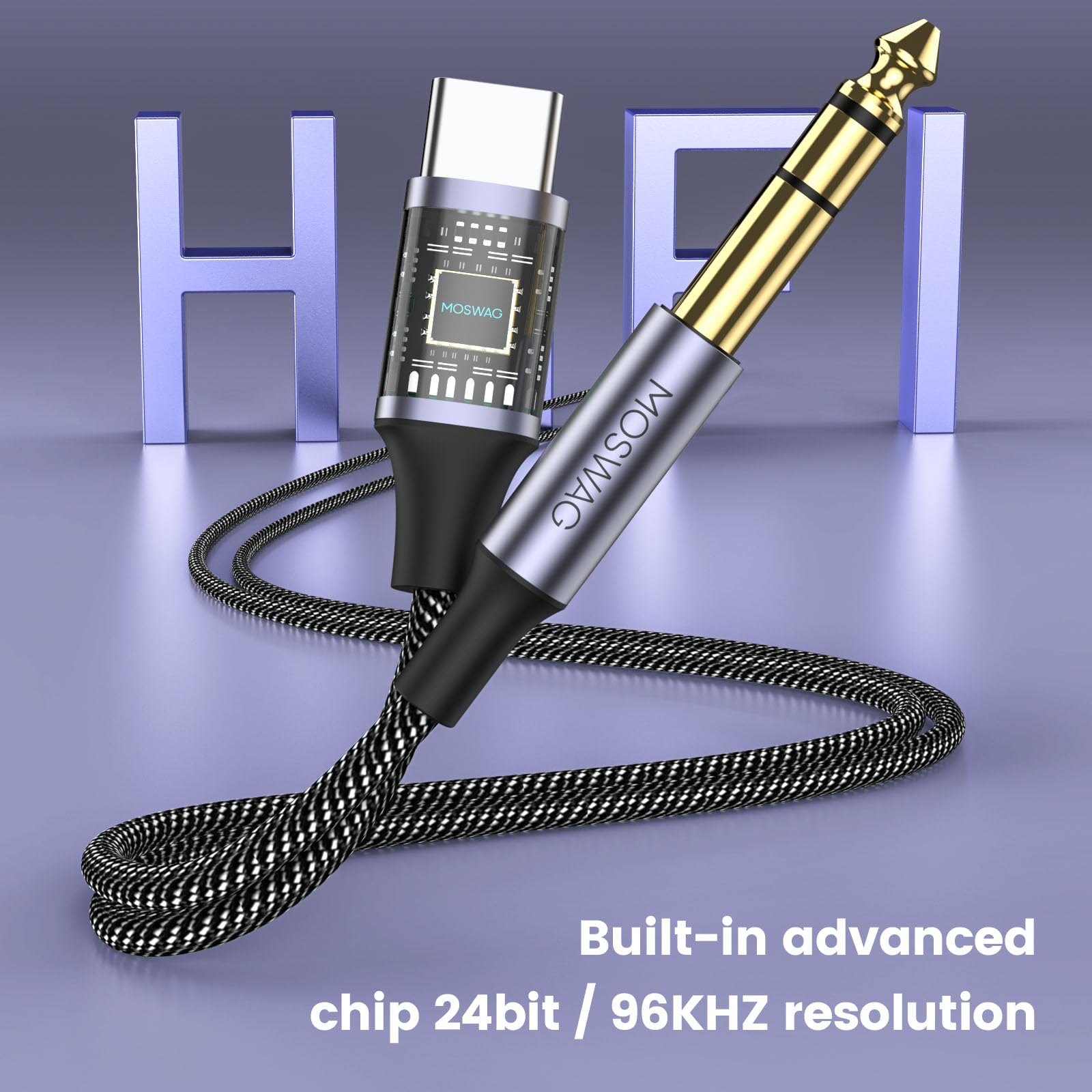 Foto 4 | Adaptador De Cable Estéreo De Audio Usb C A 6 35 Mm 1/4 Trs Moswag De 5 M - Venta Internacional.