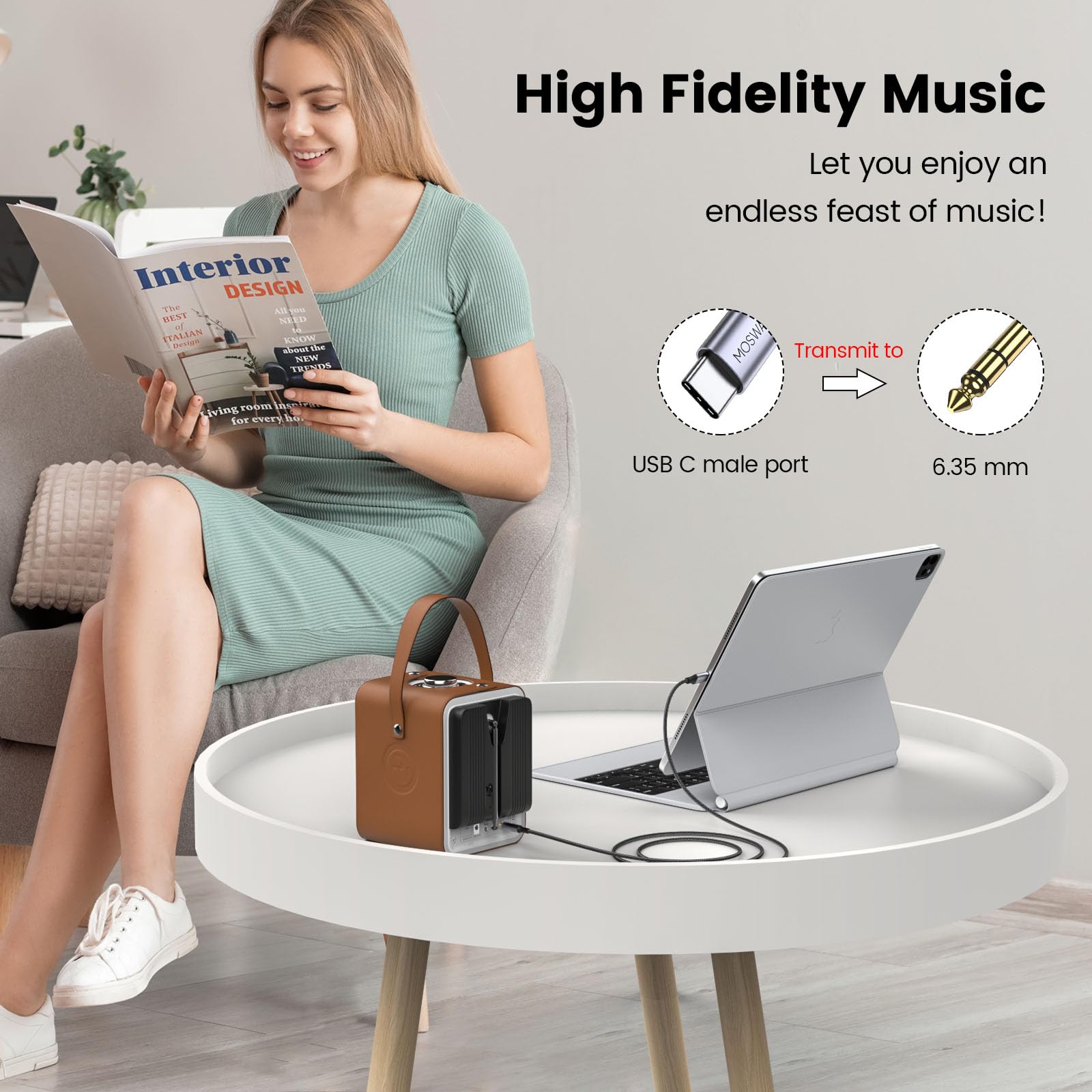 Foto 5 | Adaptador De Cable Estéreo De Audio Usb C A 6 35 Mm 1/4 Trs Moswag De 5 M - Venta Internacional.